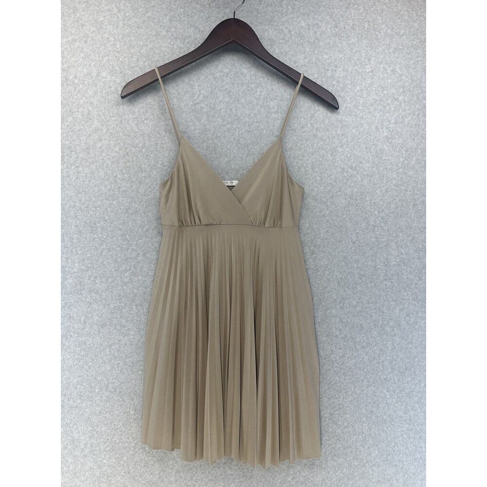 Mai Tai Womens Top V-Neck Spaghetti Strap Pleated Empire Style Taupe Color Small